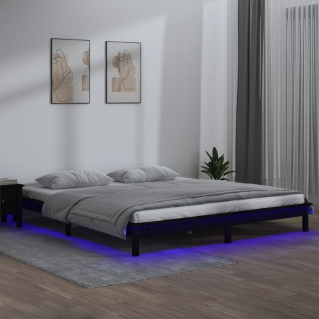 vidaXL Estructura de cama con LED madera maciza negra 200x200 cm