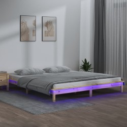 vidaXL Estructura de cama con LED madera maciza 140x190 cm
