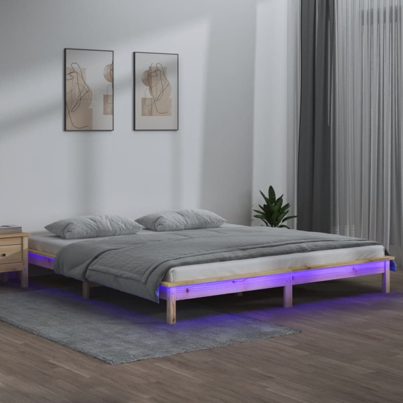 vidaXL Estructura de cama con LED madera maciza 140x190 cm vidaXL Estructura de cama con LED madera maciza 140x190 cm