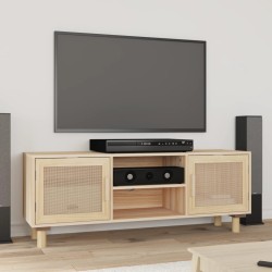 vidaXL Mueble para TV madera maciza pino y ratán natural 105x30x40 cm