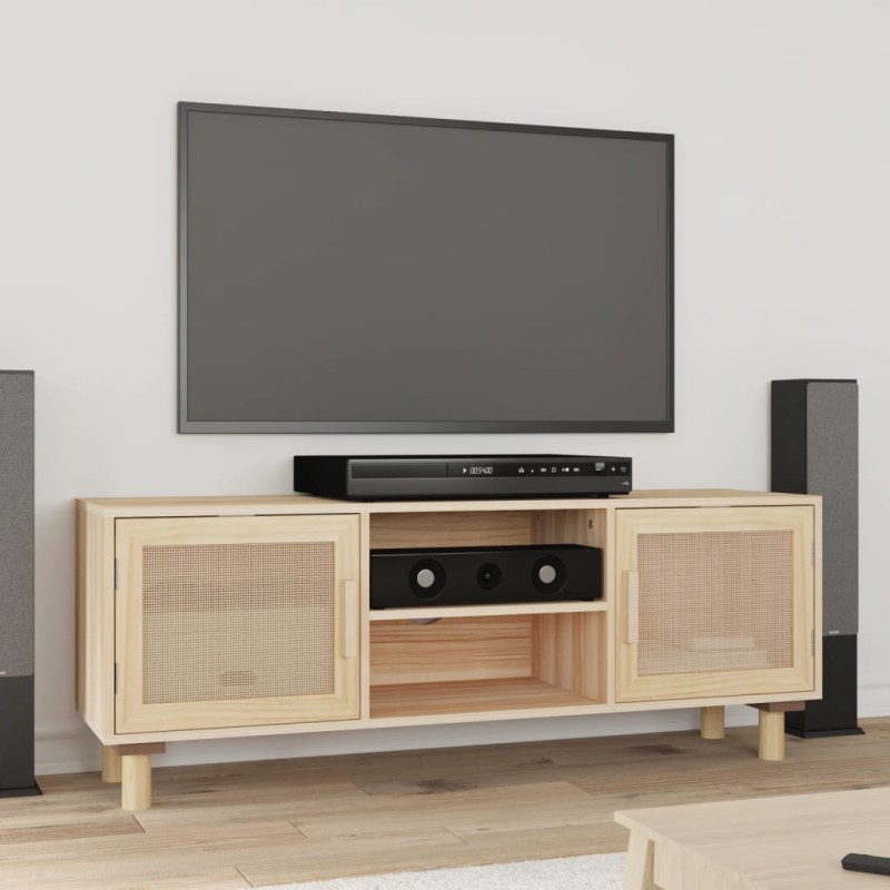 vidaXL Mueble para TV madera maciza pino y ratán natural 105x30x40 cm