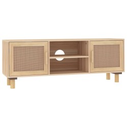 vidaXL Mueble para TV madera maciza pino y ratán natural 105x30x40 cm
