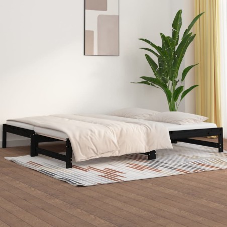 vidaXL Sofá cama extraíble madera maciza de pino negro 2x(90x200) cm