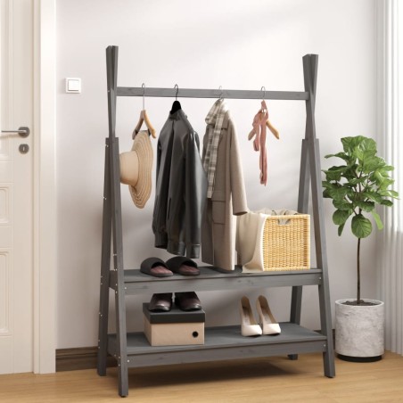 vidaXL Perchero de madera maciza de pino gris 100x45,5x150 cm