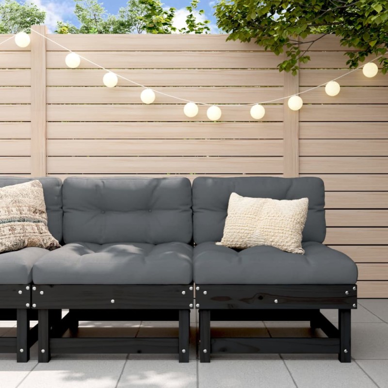 vidaXL Sofás centrales con cojines 2 uds madera maciza de pino negro vidaXL Sofás centrales con cojines 2 uds madera maciza de pino negro