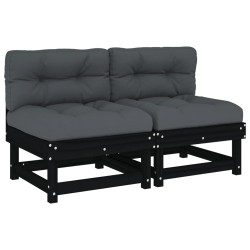 vidaXL Sofás centrales con cojines 2 uds madera maciza de pino negro