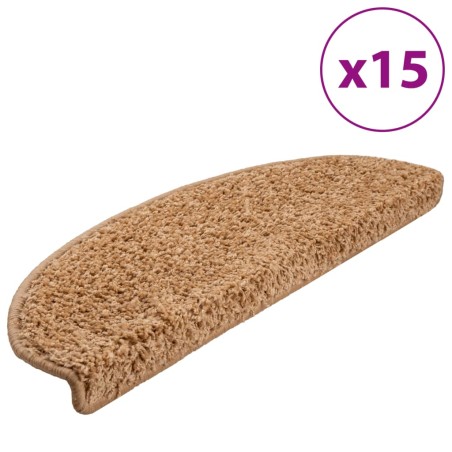 vidaXL Alfombras de peldaños de escalera 15 uds beige 65x21x4 cm