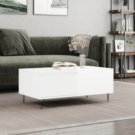 vidaXL Mesa de centro madera contrachapada blanco brillo 90x50x36,5 cm