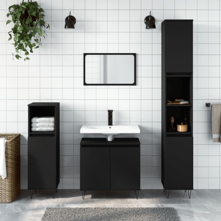 vidaXL Set de muebles de baño 3 piezas madera contrachapada negro
