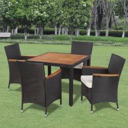 vidaXL Set comedor de jardín 5 piezas y cojines ratán sintético negro