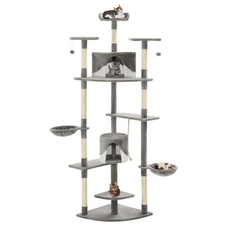 vidaXL Rascador para gatos con poste de sisal 203 cm gris y blanco 