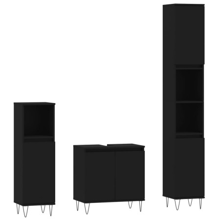 vidaXL Set de muebles de baño 3 piezas madera contrachapada negro