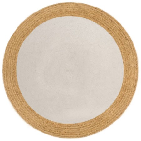 vidaXL Alfombra trenzada yute y algodón redonda blanco y natural 180cm