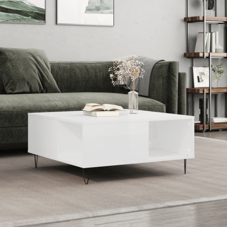 vidaXL Mesa de centro madera contrachapada blanco brillo 80x80x36,5 cm