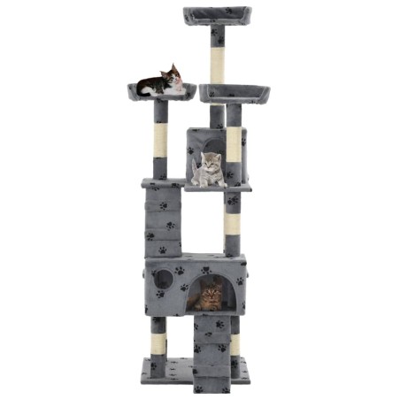 vidaXL Rascador para gatos poste rascador de sisal 170 cm huellas gris