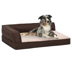vidaXL Colchón de cama de perro ergonómico aspecto lino marrón 75x53cm