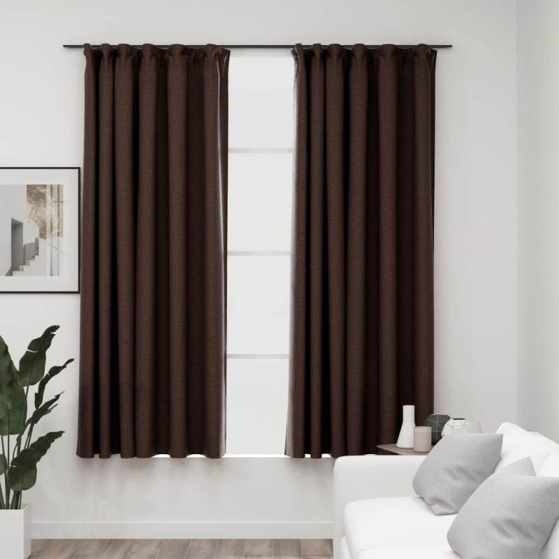 vidaXL Cortinas opacas ganchos look de lino 2 pzs gris taupe 140x175cm vidaXL Cortinas opacas ganchos look de lino 2 pzs gris taupe 140x175cm