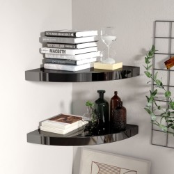 vidaXL Estante flotante esquina 2 uds MDF negro brillante 35x35x3,8 cm
