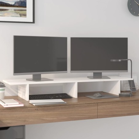 vidaXL Soporte de monitor madera maciza de pino blanco 100x27x15 cm