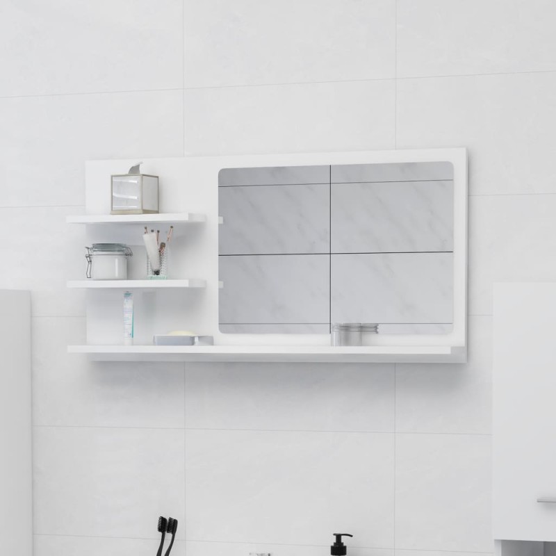vidaXL Espejo de baño madera contrachapada blanco brillo 90x10,5x45 cm vidaXL Espejo de baño madera contrachapada blanco brillo 90x10,5x45 cm