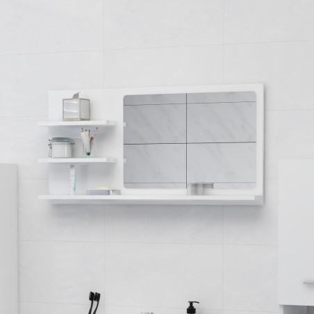 vidaXL Espejo de baño madera contrachapada blanco brillo 90x10,5x45 cm