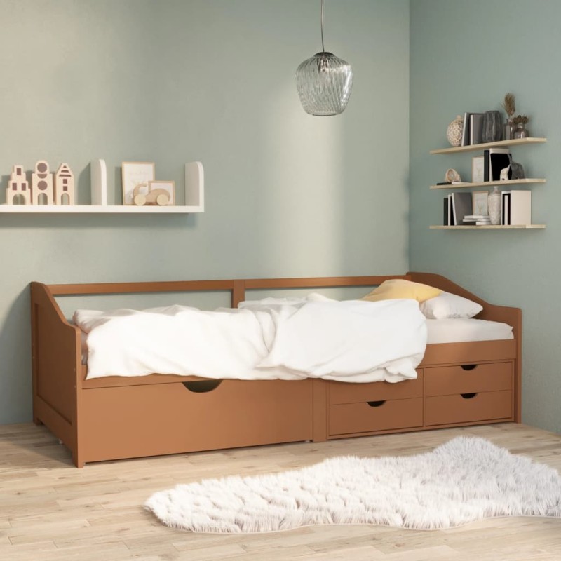 vidaXL Sofá cama 3 plazas cajones pino macizo marrón miel 90x200 cm vidaXL Sofá cama 3 plazas cajones pino macizo marrón miel 90x200 cm