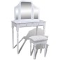 vidaXL Tocador con espejo 3 en 1 taburete y 2 cajones blanco vidaXL Tocador con espejo 3 en 1 taburete y 2 cajones blanco