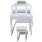 vidaXL Tocador con espejo 3 en 1 taburete y 2 cajones blanco vidaXL Tocador con espejo 3 en 1 taburete y 2 cajones blanco