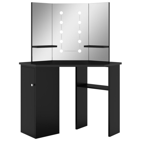vidaXL Tocador de esquina con LED negro 111x54x141,5 cm