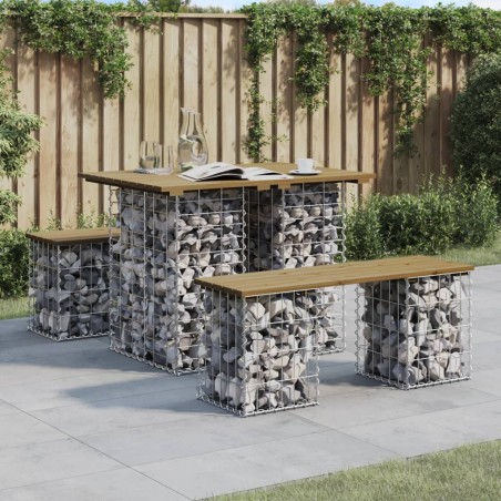 vidaXL Banco jardín diseño gaviones madera pino impregnada 100x70x72cm
