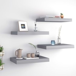 vidaXL Estantes flotantes de pared 4 uds gris MDF 40x23x3,8 cm