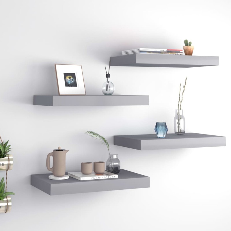 vidaXL Estantes flotantes de pared 4 uds gris MDF 40x23x3,8 cm vidaXL Estantes flotantes de pared 4 uds gris MDF 40x23x3,8 cm