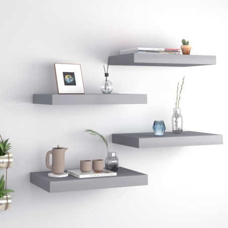 vidaXL Estantes flotantes de pared 4 uds gris MDF 40x23x3,8 cm