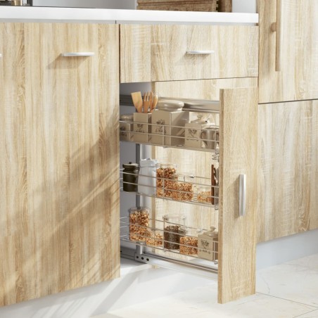 vidaXL Cesta de cocina extraíble 3 niveles plateada 47x15,5x55,5 cm