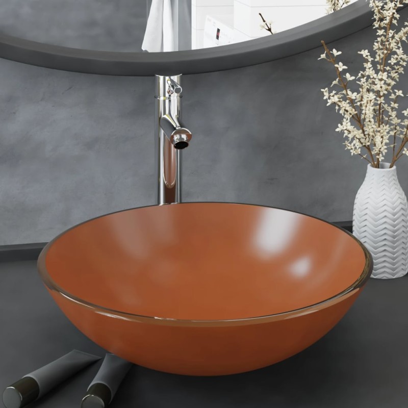 vidaXL Lavabo grifo tapón pulsador cristal templado marrón vidaXL Lavabo grifo tapón pulsador cristal templado marrón