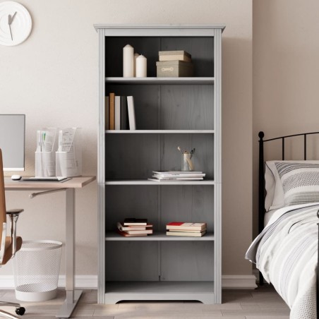 vidaXL Librería BODO 5 estantes madera maciza pino gris 80x38x180 cm