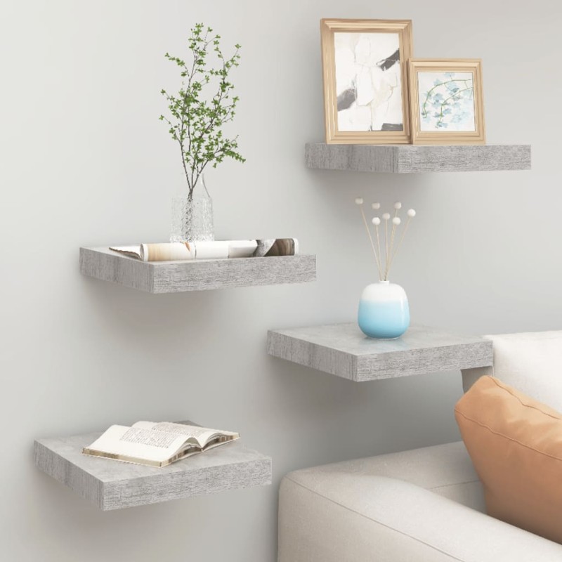vidaXL Estante flotante pared 4 uds MDF gris hormigón 23x23,5x3,8 cm vidaXL Estante flotante pared 4 uds MDF gris hormigón 23x23,5x3,8 cm