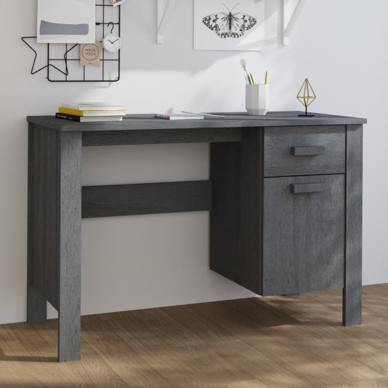 vidaXL Escritorio HAMAR madera maciza pino gris oscuro 113x50x75 cm