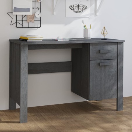 vidaXL Escritorio HAMAR madera maciza pino gris oscuro 113x50x75 cm