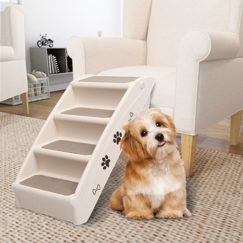 vidaXL Escalera plegable para perros crema 62x40x49,5 cm vidaXL Escalera plegable para perros crema 62x40x49,5 cm