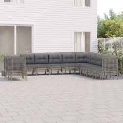 vidaXL Set de muebles de jardín 11 pzas y cojines ratán sintético gris