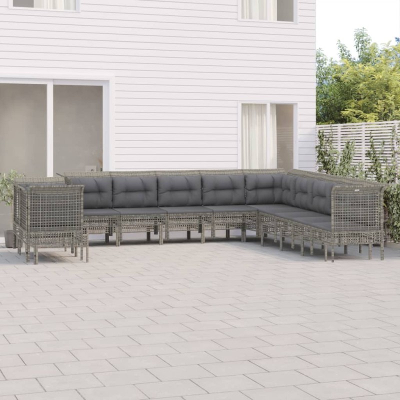 vidaXL Set de muebles de jardín 11 pzas y cojines ratán sintético gris vidaXL Set de muebles de jardín 11 pzas y cojines ratán sintético gris