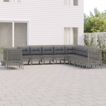 vidaXL Set de muebles de jardín 11 pzas y cojines ratán sintético gris