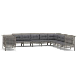 vidaXL Set de muebles de jardín 11 pzas y cojines ratán sintético gris