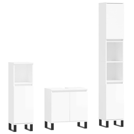 vidaXL Set de muebles baño 3 pzas madera contrachapada blanco brillo