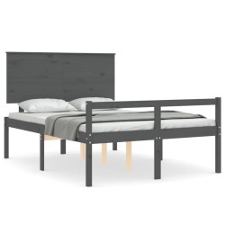 vidaXL Cama personas mayores cabecero madera maciza gris 140x190 cm