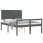 vidaXL Cama personas mayores cabecero madera maciza gris 140x190 cm vidaXL Cama personas mayores cabecero madera maciza gris 140x190 cm