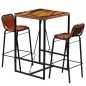 vidaXL Set muebles bar 3 piezas madera maciza reciclada y cuero cabra 