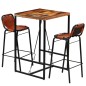 vidaXL Set muebles bar 3 piezas madera maciza reciclada y cuero cabra 