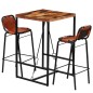vidaXL Set muebles bar 3 piezas madera maciza reciclada y cuero cabra 